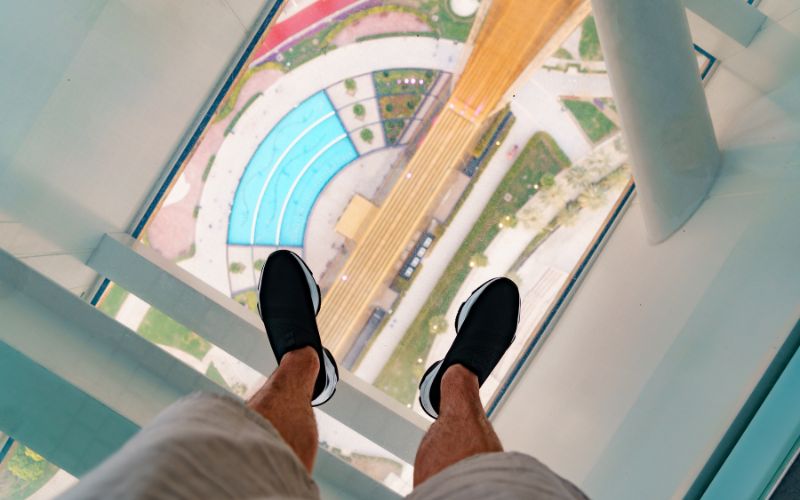 glass floor sky walk at Dubai Frame